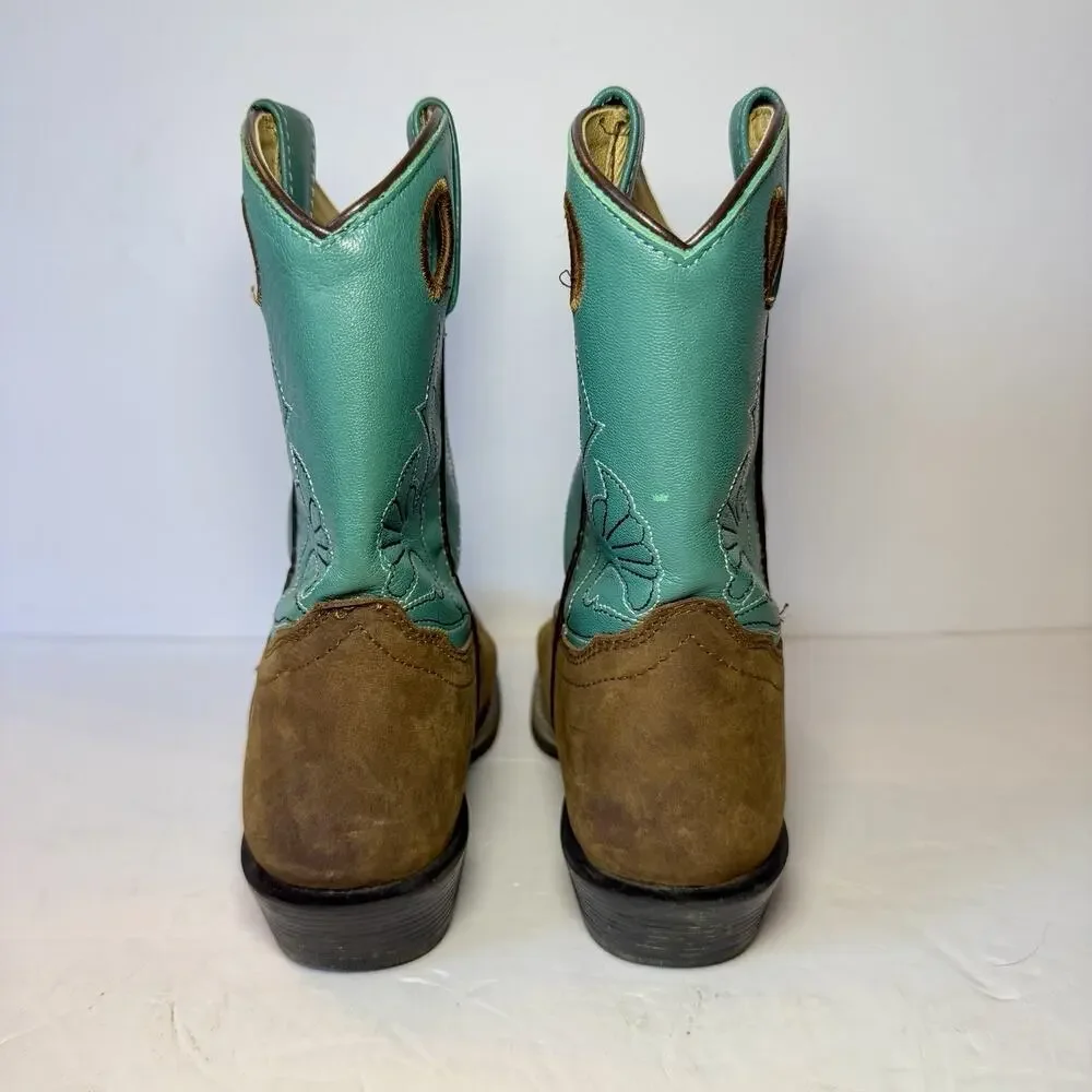 Masterson Girls Cowgirl Leather Teal Square Toe Boots RB2010C Size 2.5 - Picture 4 of 10